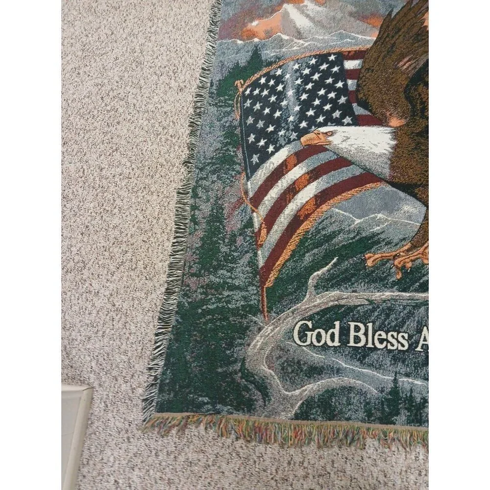 Bald Eagle Blanket Tapestry Ruane Manning Art Throw American Flag 69”x 54